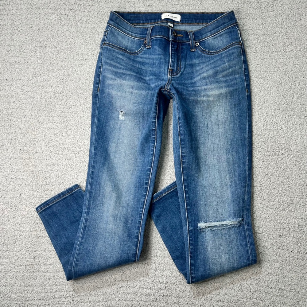 Lila‎ Ryan Skinny Jeans Distressed 28 Blue Medium Wash Denim Casual Chic